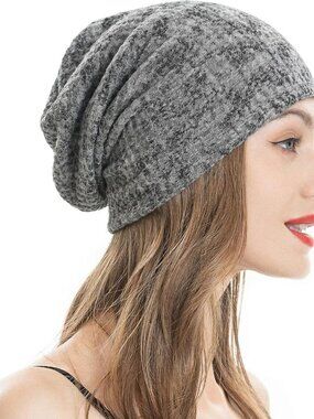 Women's Mixed Gray Warm Knit Winter Pull-On Classic Slouchy Stretch Skull Cap